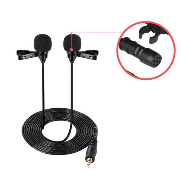 Wired Lavalier Microphone Condenser Double Head Microphone Two People Live Mobile Phone K Song Microphone, Specification: 515PU Bag (Black) - Image 4