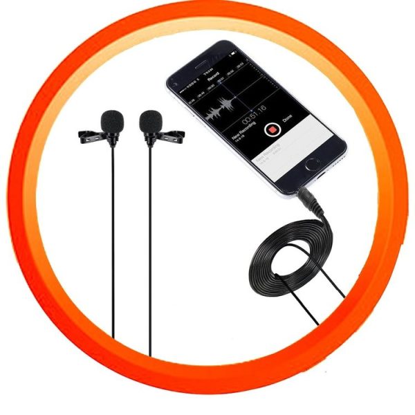 Wired Lavalier Microphone Condenser Double Head Microphone Two People Live Mobile Phone K Song Microphone, Specification: 515PU Bag (Black) - Image 5