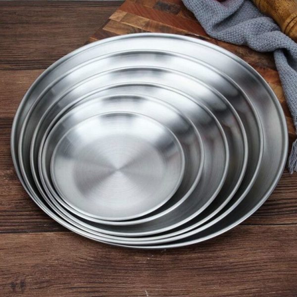 Stainless Steel Thickened Round Plate Cafe Tray Fruit Cake Plate Bone Plate Dish Shallow Plate, Diameter: 14cm, Style: Brushed Matte Silver - Image 3