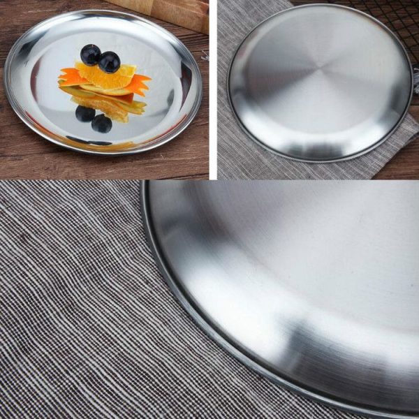 Stainless Steel Thickened Round Plate Cafe Tray Fruit Cake Plate Bone Plate Dish Shallow Plate, Diameter: 14cm, Style: Brushed Matte Silver - Image 4
