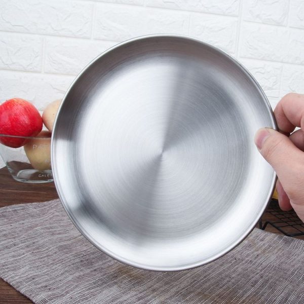 Stainless Steel Thickened Round Plate Cafe Tray Fruit Cake Plate Bone Plate Dish Shallow Plate, Diameter: 14cm, Style: Brushed Matte Silver - Image 5