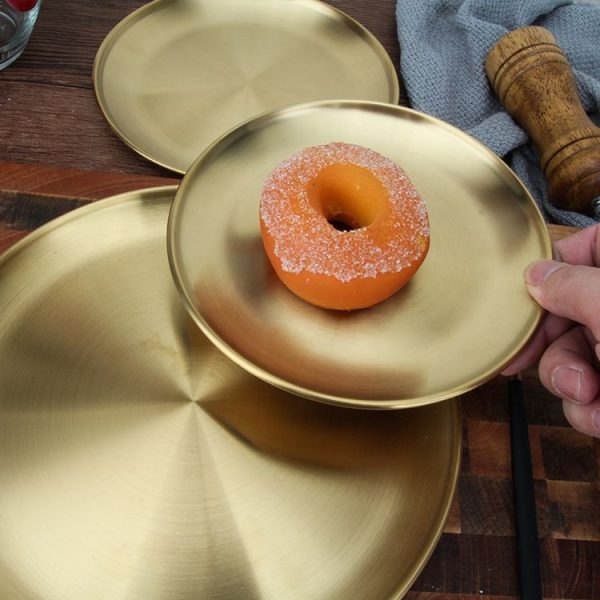 Stainless Steel Thickened Round Plate Cafe Tray Fruit Cake Plate Bone Plate Dish Shallow Plate, Diameter: 14cm, Style: Brushed Matte Silver - Image 6