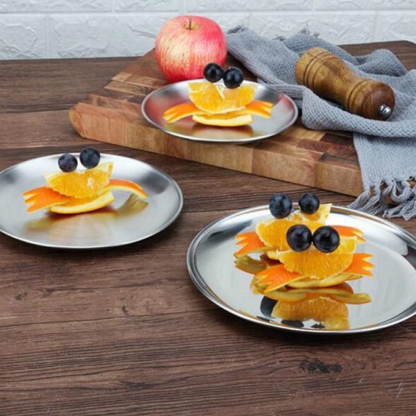 Stainless Steel Thickened Round Plate Cafe Tray Fruit Cake Plate Bone Plate Dish Shallow Plate, Diameter: 14cm, Style: Brushed Matte Silver - Image 7