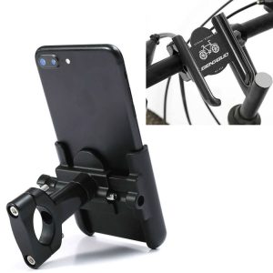 BENGGUO Bicycle Aluminum Alloy Mobile Phone Holder Electric Motorcycle Anti-Vibration Navigation Fixed Mobile Phone Holder Riding Equipment, Style: Handlebar Installation (Black)