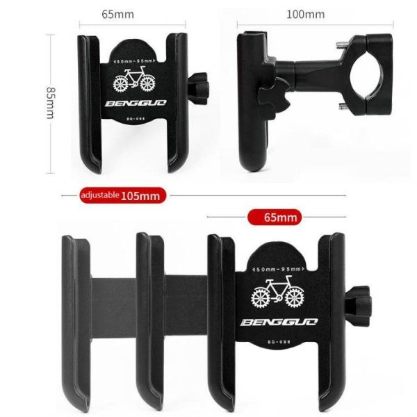 BENGGUO Bicycle Aluminum Alloy Mobile Phone Holder Electric Motorcycle Anti-Vibration Navigation Fixed Mobile Phone Holder Riding Equipment, Style: Handlebar Installation (Black) - Image 3