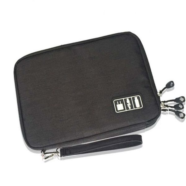 Double Layer Digital Storage Bag Data Cable Finishing Bag Elastic Waterproof Portable Electronic Storage Bag, Size: 24x16x3.5cm (Black)