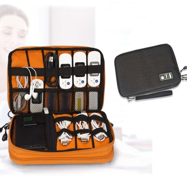 Double Layer Digital Storage Bag Data Cable Finishing Bag Elastic Waterproof Portable Electronic Storage Bag, Size: 24x16x3.5cm (Black) - Image 2