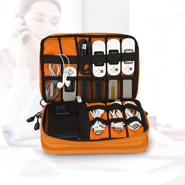 Double Layer Digital Storage Bag Data Cable Finishing Bag Elastic Waterproof Portable Electronic Storage Bag, Size: 24x16x3.5cm (Black) - Image 5