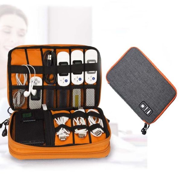 Double Layer Digital Storage Bag Data Cable Finishing Bag Elastic Waterproof Portable Electronic Storage Bag, Size: 28x20x3.5cm (Gray) - Image 2