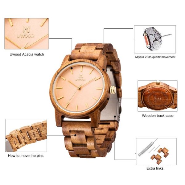 UWOOD UW-1007 Men Wooden Watch Round Large Dial Watch (Zebra Wood) - Image 4
