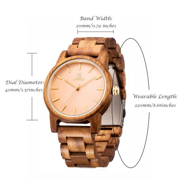 UWOOD UW-1007 Men Wooden Watch Round Large Dial Watch (Zebra Wood) - Image 5
