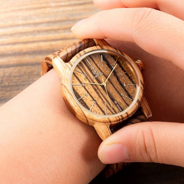 UWOOD UW-1007 Men Wooden Watch Round Large Dial Watch (Zebra Wood) - Image 6