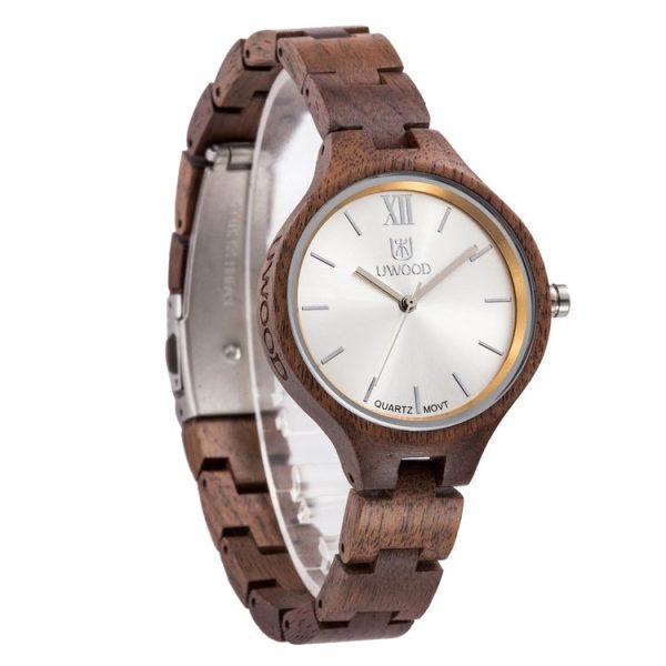 UWOOD UW-1003 Wooden Watch Round Dial Quartz Watch For Ladies (Walnut)