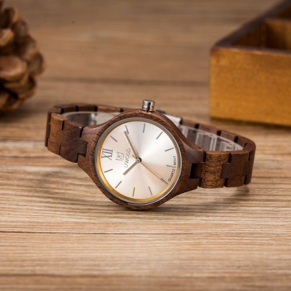 UWOOD UW-1003 Wooden Watch Round Dial Quartz Watch For Ladies (Walnut) - Image 2