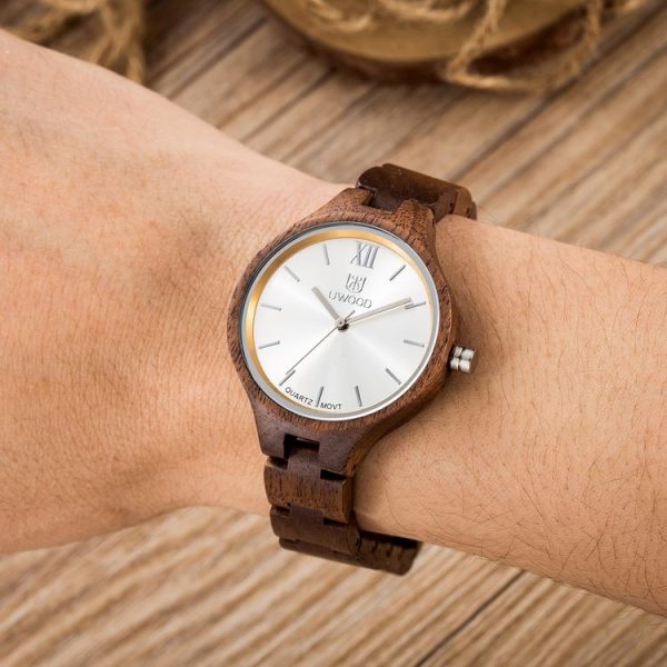 UWOOD UW-1003 Wooden Watch Round Dial Quartz Watch For Ladies (Walnut) - Image 5
