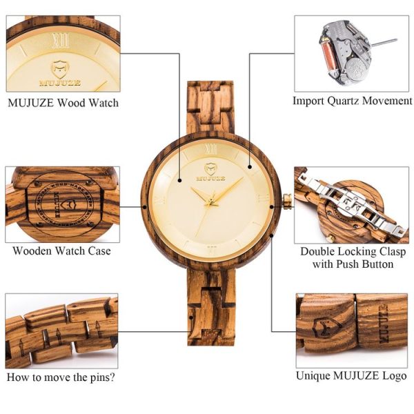 MUJUZE MU-1003 Ladies Wooden Watch Round Large Dial Watch (Zebra Wood) - Image 4