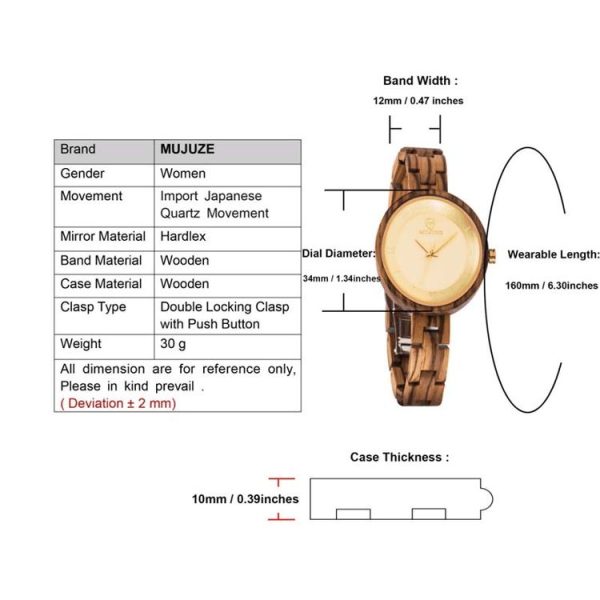 MUJUZE MU-1003 Ladies Wooden Watch Round Large Dial Watch (Zebra Wood) - Image 5