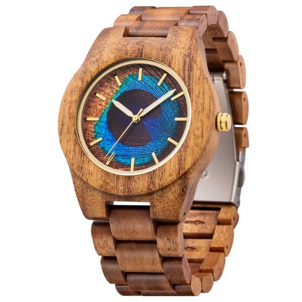 MUJUZE MU-1008 Men Wooden Watch Personality 3D Printed Pattern Watch (Acacia)