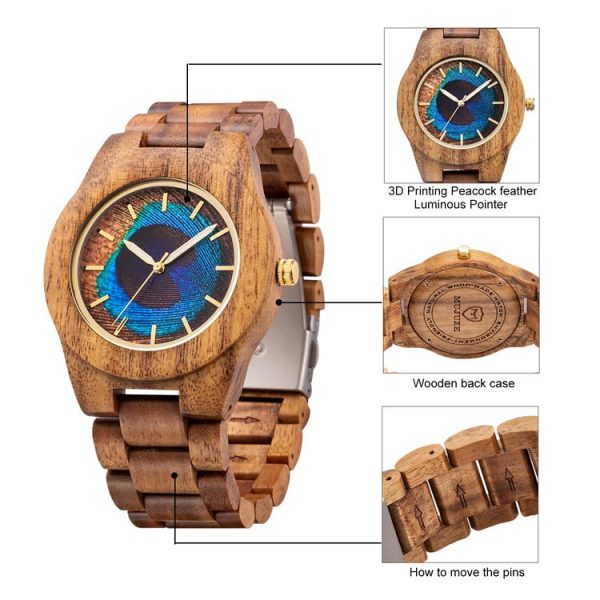 MUJUZE MU-1008 Men Wooden Watch Personality 3D Printed Pattern Watch (Acacia) - Image 3
