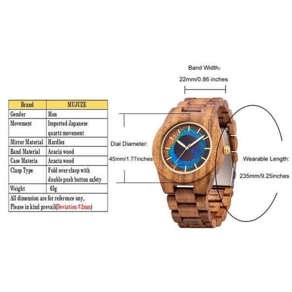 MUJUZE MU-1008 Men Wooden Watch Personality 3D Printed Pattern Watch (Acacia) - Image 4