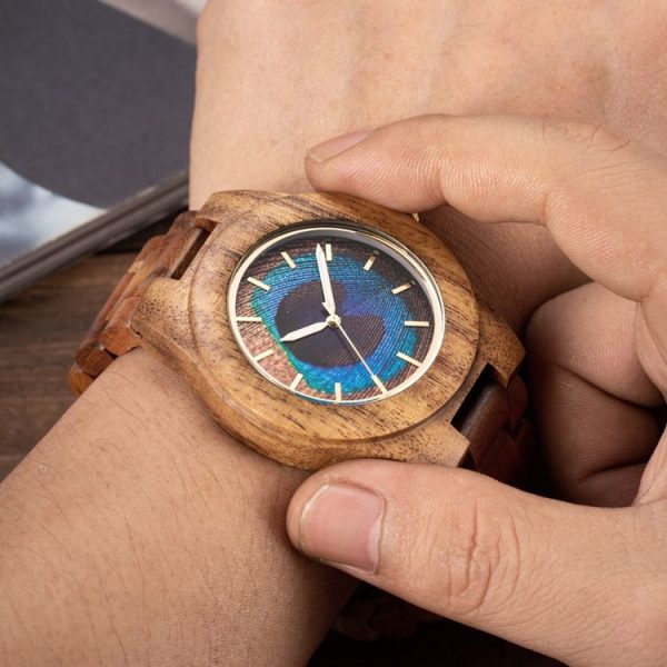 MUJUZE MU-1008 Men Wooden Watch Personality 3D Printed Pattern Watch (Acacia) - Image 5