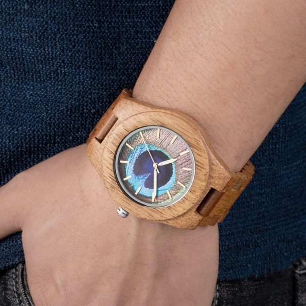 MUJUZE MU-1008 Men Wooden Watch Personality 3D Printed Pattern Watch (Acacia) - Image 6
