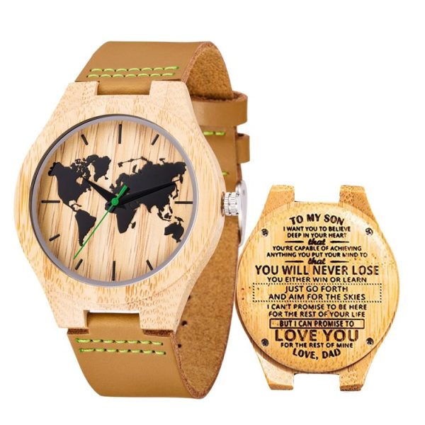 MUJUZE MU-1004 World Map Pattern Dial Lettering Wooden Watch (Dad To Son 2)