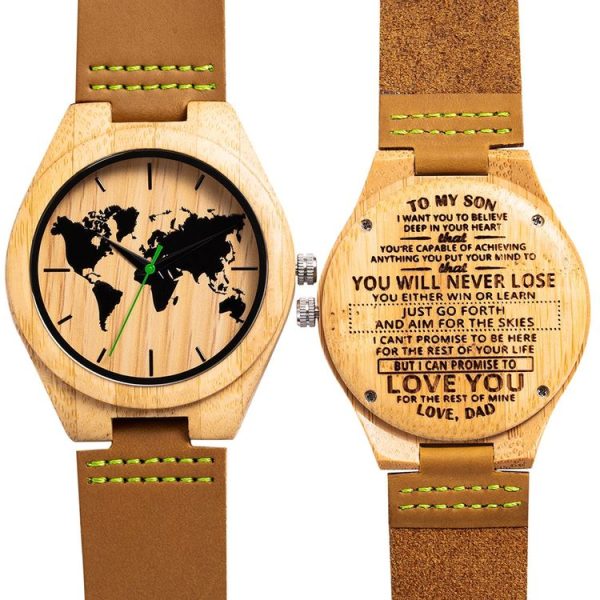 MUJUZE MU-1004 World Map Pattern Dial Lettering Wooden Watch (Dad To Son 2) - Image 2
