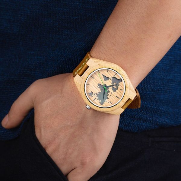 MUJUZE MU-1004 World Map Pattern Dial Lettering Wooden Watch (Dad To Son 2) - Image 5