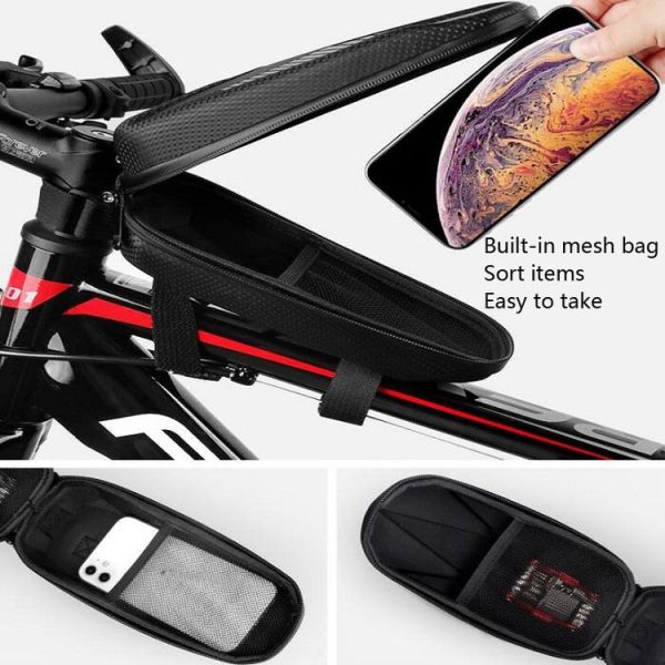 Bicycle Road Bike Bag Hard Shell Package Bicycle Front Beam Bag Waterproof Riding Bag (Black) - Image 7