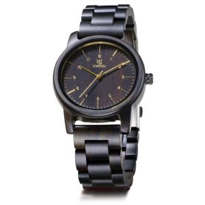 UWOOD UW1007 Wooden Watch Round Digital Dial Quartz Watch (Ebony)