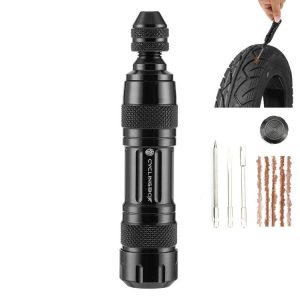 CYCLINGBOX Mountain Bike Vacuum Aluminum Alloy Tire Repair Tool Bicycle Repair Integrated Storage Design Tool (Black)