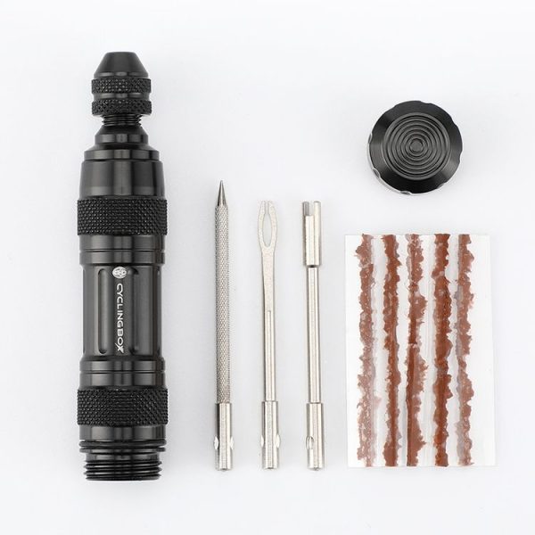 CYCLINGBOX Mountain Bike Vacuum Aluminum Alloy Tire Repair Tool Bicycle Repair Integrated Storage Design Tool (Black) - Image 3