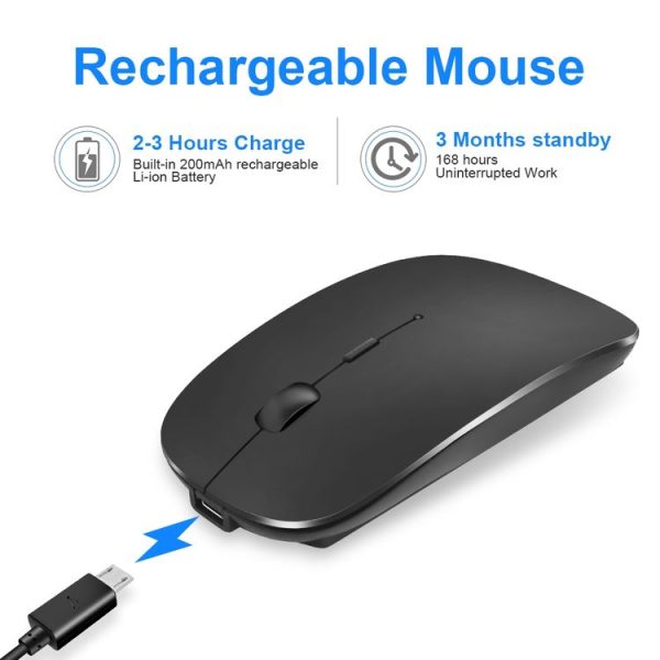 IMICE E-1300 4 Keys 1600DPI Luminous Wireless Silent Desktop Notebook Mini Mouse, Style: Charging Edition (Black) - Image 2