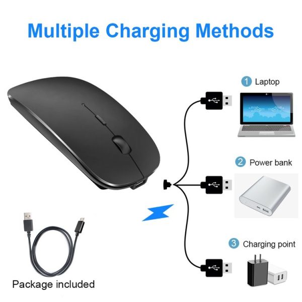 IMICE E-1300 4 Keys 1600DPI Luminous Wireless Silent Desktop Notebook Mini Mouse, Style: Charging Edition (Black) - Image 3