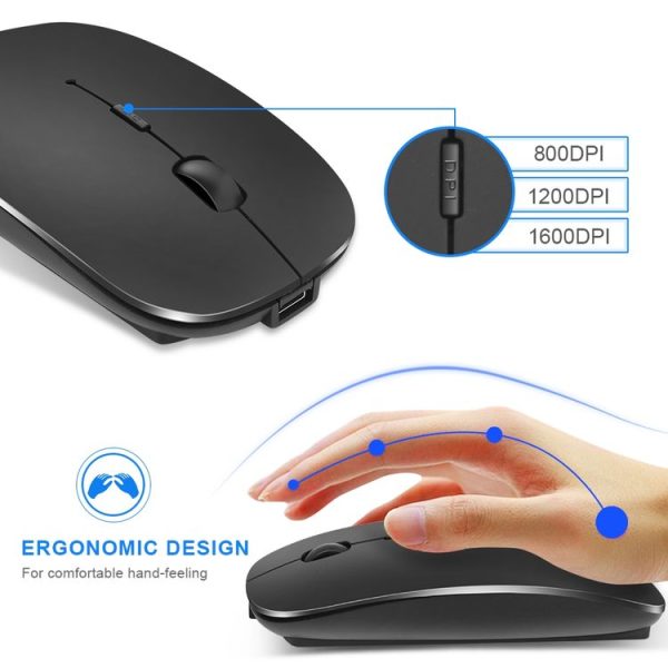 IMICE E-1300 4 Keys 1600DPI Luminous Wireless Silent Desktop Notebook Mini Mouse, Style: Charging Edition (Black) - Image 5