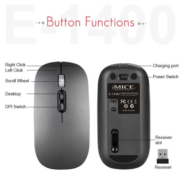 IMICE E-1400 5 Keys 1600DPI Office and Home Wireless Silent Mouse, Style: Bluetooth+2.4G Dual-modes (Silver) - Image 8