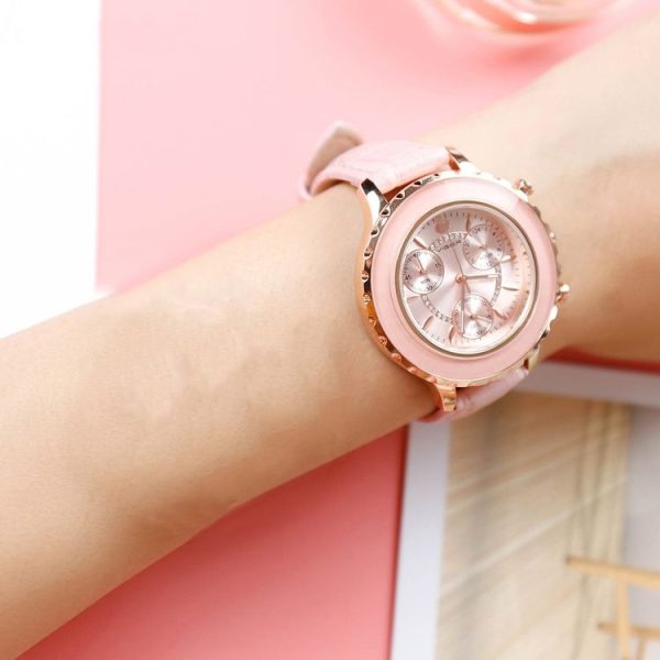 VIGER 1042 Multi-Function Ladies Watch Fashion Leather Waterproof Quartz Watch (Pink) - Image 10