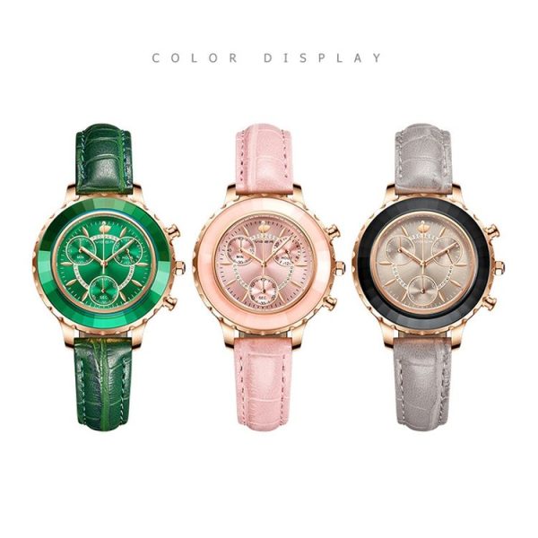 VIGER 1042 Multi-Function Ladies Watch Fashion Leather Waterproof Quartz Watch (Pink) - Image 2