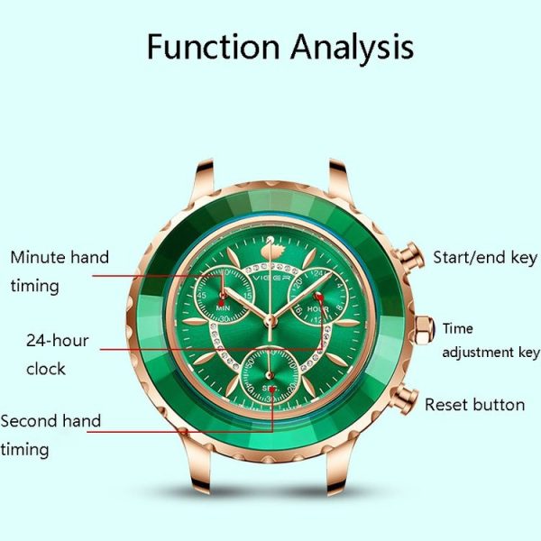 VIGER 1042 Multi-Function Ladies Watch Fashion Leather Waterproof Quartz Watch (Pink) - Image 3