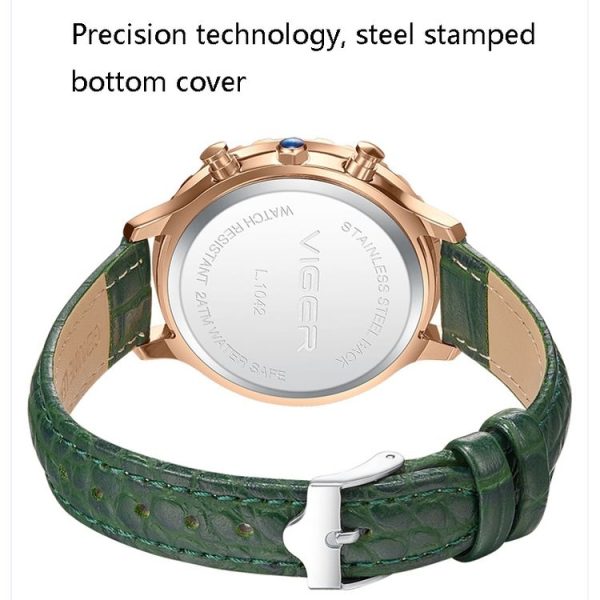 VIGER 1042 Multi-Function Ladies Watch Fashion Leather Waterproof Quartz Watch (Pink) - Image 4