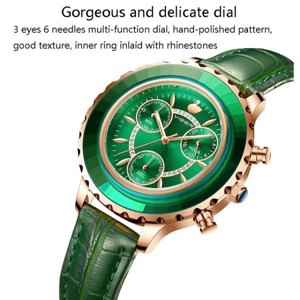 VIGER 1042 Multi-Function Ladies Watch Fashion Leather Waterproof Quartz Watch (Pink) - Image 6