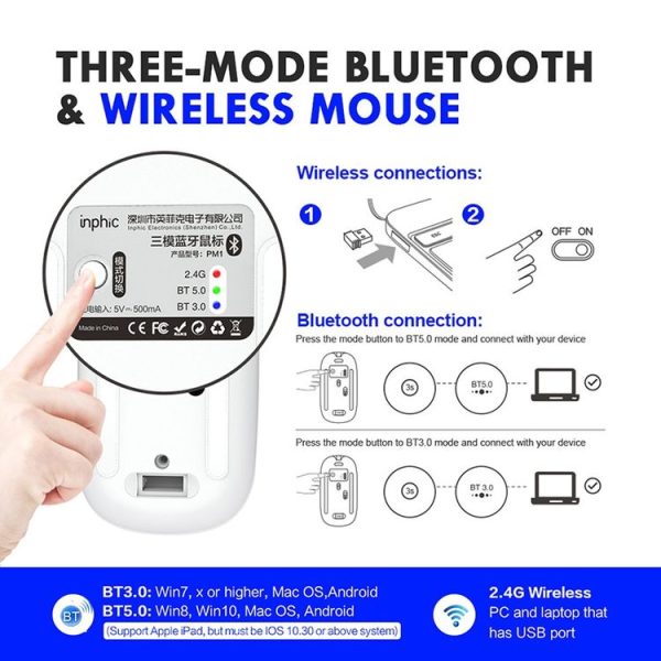 Inphic PM1 Office Mute Wireless Laptop Mouse, Style: Bluetooth (Space Silver) - Image 5