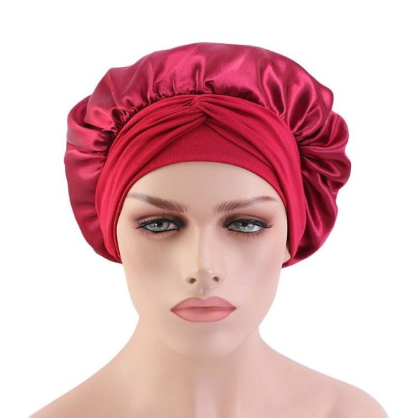 TJM-301-1 Faux Silk Adjustable Stretch Wide-Brimmed Night Hat Satin Ribbon Round Hat Shower Cap Hair Care Hat, Size: Free Size (Khaki) - Image 5