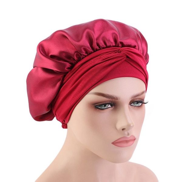 TJM-301-1 Faux Silk Adjustable Stretch Wide-Brimmed Night Hat Satin Ribbon Round Hat Shower Cap Hair Care Hat, Size: Free Size (Khaki) - Image 6