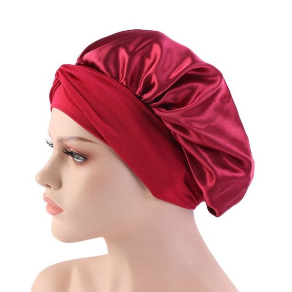 TJM-301-1 Faux Silk Adjustable Stretch Wide-Brimmed Night Hat Satin Ribbon Round Hat Shower Cap Hair Care Hat, Size: Free Size (Khaki) - Image 7