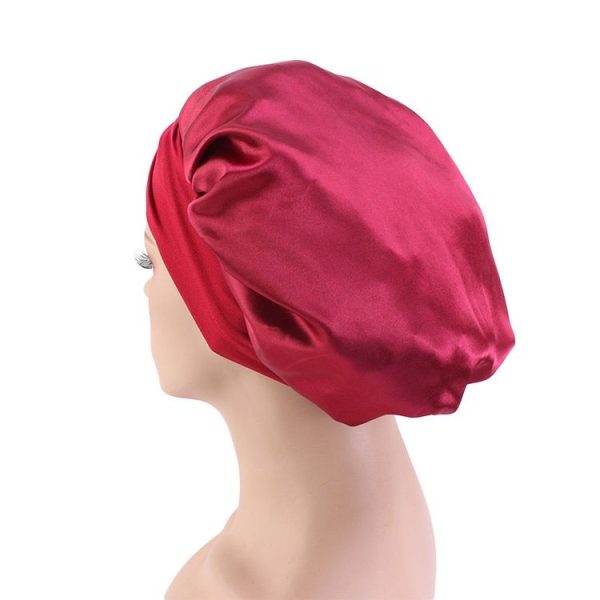 TJM-301-1 Faux Silk Adjustable Stretch Wide-Brimmed Night Hat Satin Ribbon Round Hat Shower Cap Hair Care Hat, Size: Free Size (Khaki) - Image 8