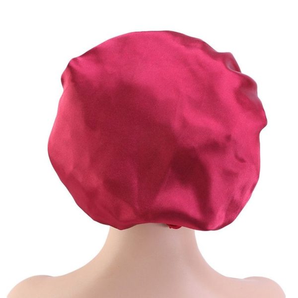 TJM-301-1 Faux Silk Adjustable Stretch Wide-Brimmed Night Hat Satin Ribbon Round Hat Shower Cap Hair Care Hat, Size: Free Size (Khaki) - Image 9