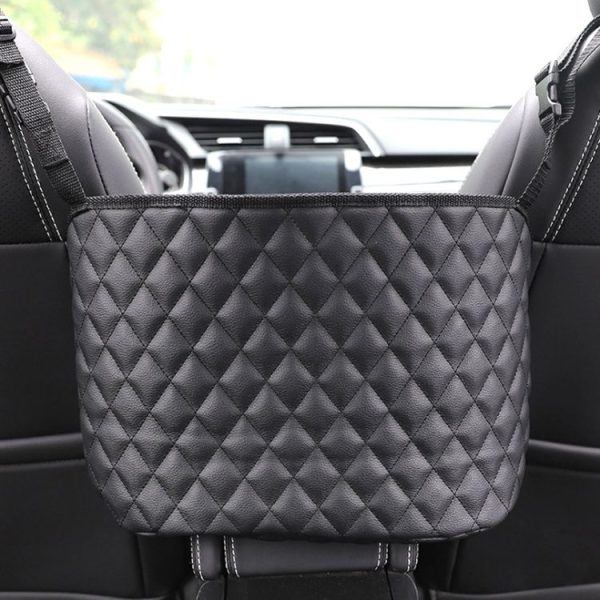 Car Storage Net Pocket Between Two Seats Storage Bag Universal Car Screen Suspension Car Storage (Black)
