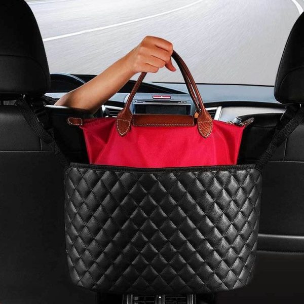 Car Storage Net Pocket Between Two Seats Storage Bag Universal Car Screen Suspension Car Storage (Black) - Image 5